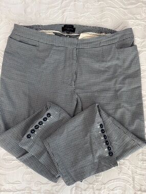 Talbots Navy Green and White Micro Houndstooth Ankle Pants